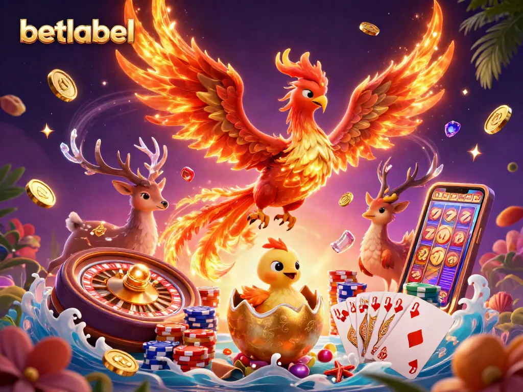 Betlabel soars with excitement in this dynamic illustration featuring a phoenix and casino elements.