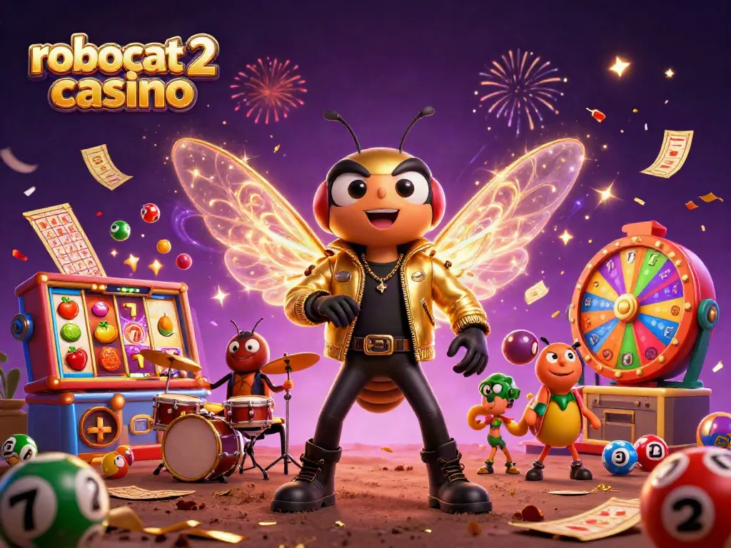 Experience the excitement of robocat 2 casino with a vibrant lottery scene featuring colorful tickets and characters.