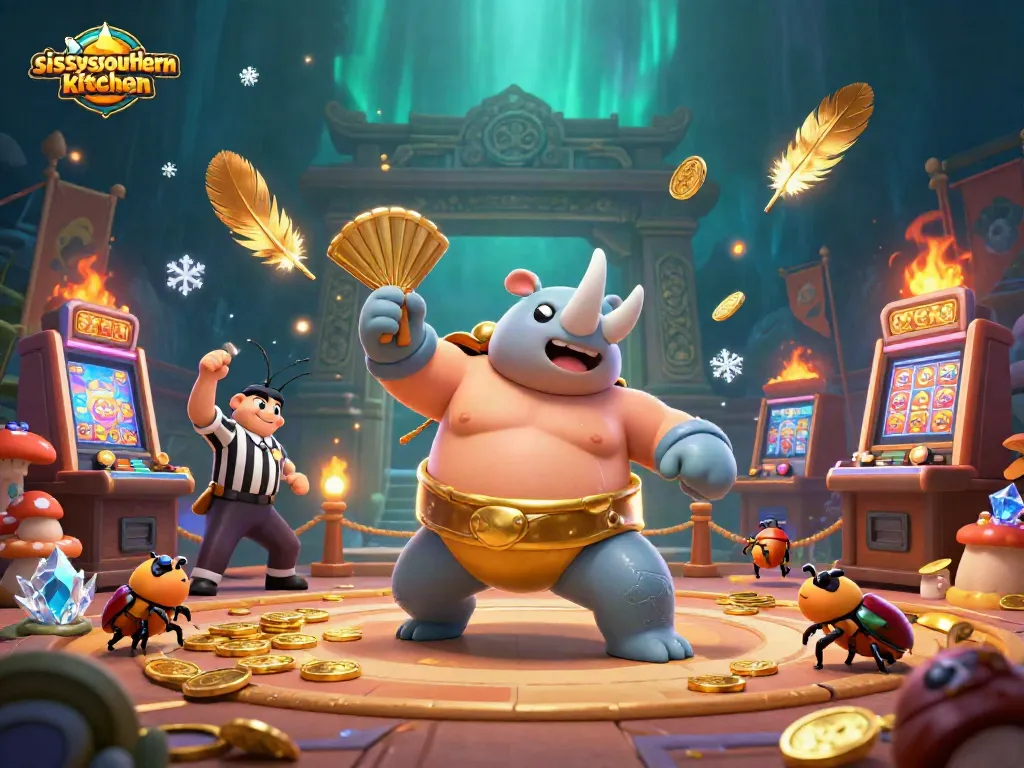 Bet on exciting adventures at sissyssouthernkitchen with a thrilling casino scene featuring a sumo beetle champion.